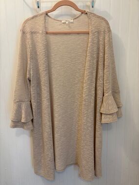 ANDREE BY UNIT Beige Open-Front Ruffle Sleeve Cardigan size Large